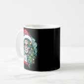 クリスマスのシュガースカルアートの女性サンタ帽子お祭り コーヒーマグカップ (正面左)