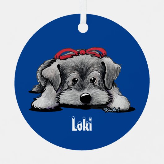 クリスマスのシュナウザー子犬 メタルオーナメント (正面)