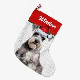 クリスマスのシュナウザー犬の名前 Woof 背景 ラージクリスマスストッキング