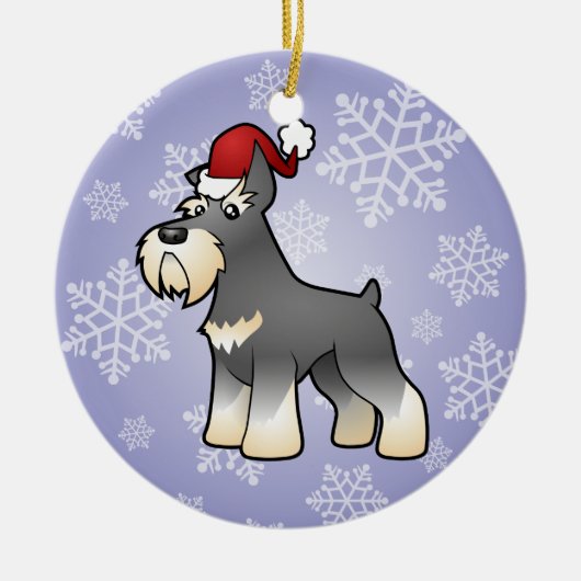 クリスマスのシュナウツァー セラミックオーナメント (正面)