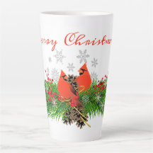 クリスマスのショウジョウコウカチョウとグリーン Latte Mug