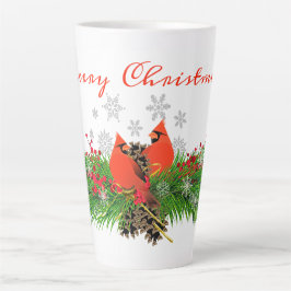 クリスマスのショウジョウコウカチョウとグリーン Latte Mug カフェラテマグ