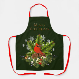 クリスマスのショウジョウコウチョウとグリーン装飾のホリデー エプロン