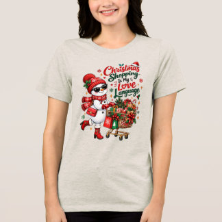 クリスマスのショッピングは私の愛の言葉 スノーマン トライブレンドTシャツ