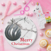 クリスマスのシルバーに輝く丸いオーナメントボール ペーパープレート (パーティー)