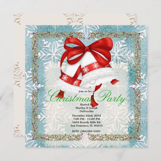 クリスマスのシルバーベルのかわいいクリスマス・パーティHolida 招待状 (正面/裏面)