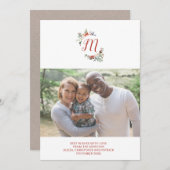 クリスマスのシンプルな家族の花のモノグラムのな写真 シーズンカード (正面/裏面)