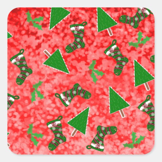 クリスマスのシンボル 赤いギフトタグ スクエアシール (正面)