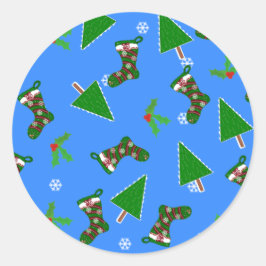 クリスマスのシンボル 青いギフトタグ ラウンドシール