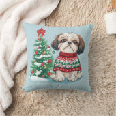 クリスマスのシーズー サンタの犬 クッション (ブランケット)