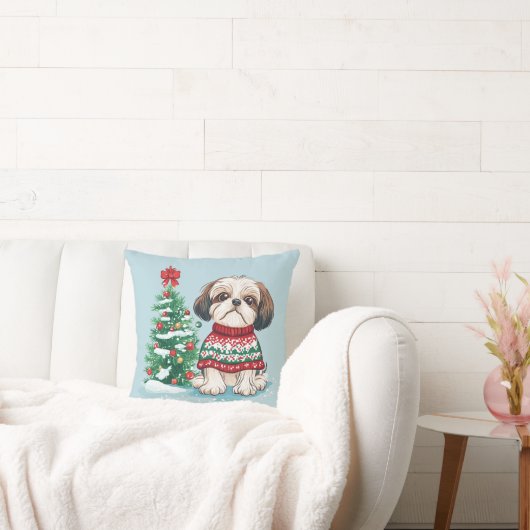 クリスマスのシーズー サンタの犬 クッション (ソファ)
