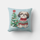 クリスマスのシーズー サンタの犬 クッション (正面)