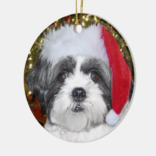 クリスマスのシーズー(犬)のTzu犬 セラミックオーナメント (左)