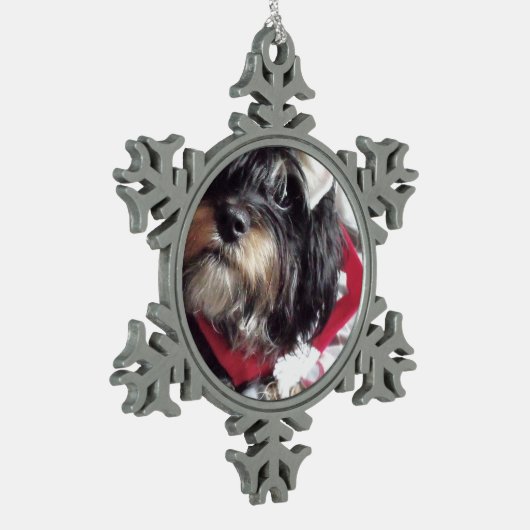 クリスマスのシーズー（犬） Poo スノーフレークピューターオーナメント (左)