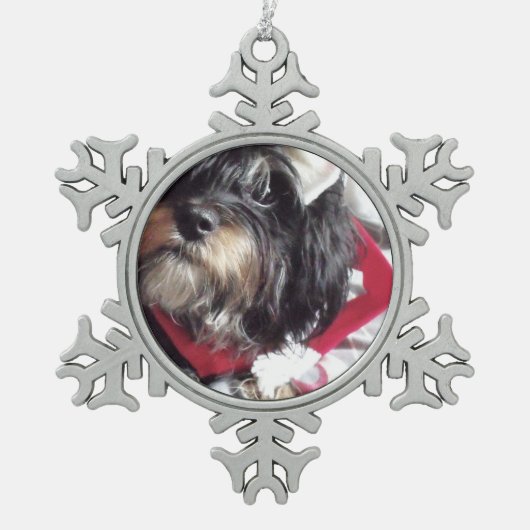 クリスマスのシーズー(犬) Poo スノーフレークピューターオーナメント (正面)