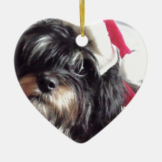 クリスマスのシーズー(犬) Poo セラミックオーナメント (正面)