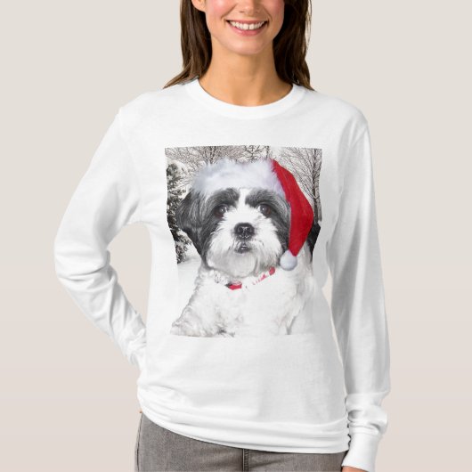 クリスマスのシーズー(犬) Tzu Tシャツ (正面)