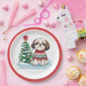 クリスマスのシーツーサンタドッグ ペーパープレート (パーティー)