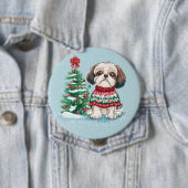 クリスマスのシーツー サンタの犬 缶バッジ (インサイチュ)