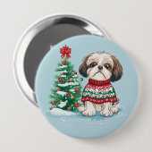 クリスマスのシーツー サンタの犬 缶バッジ (正面&裏面)