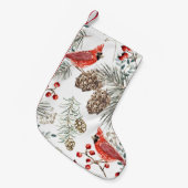 クリスマスのシームレスなパターン、(鳥)ショウジョウコウカンチョウの鳥、赤be スモールクリスマスストッキング (正面 (吊り時))