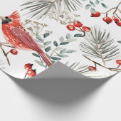 クリスマスのシームレスなパターン、(鳥)ショウジョウコウカンチョウの鳥、赤be ラッピングペーパー (角)