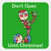 クリスマスのシール – 二つの小妖精や小人 スクエアシール (正面)