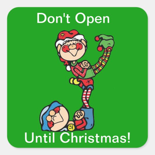 クリスマスのシール – 二つの小妖精や小人 スクエアシール (正面)