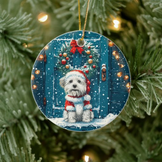 クリスマスのシー・ズー犬 セラミックオーナメント (ツリー)