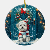 クリスマスのシー・ズー犬 セラミックオーナメント (正面)