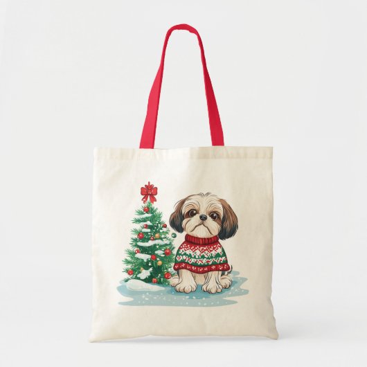 クリスマスのシー・ツー・サンタ犬 トートバッグ (正面)