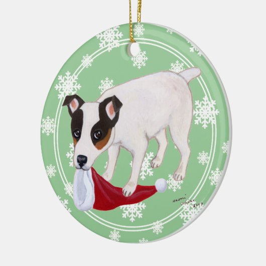 クリスマスのジャックパーソナライズなラッセルテリア セラミックオーナメント (左)