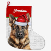 クリスマスのジャーマンシェパードと犬の名前 ラージクリスマスストッキング (正面)