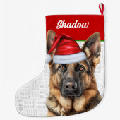 クリスマスのジャーマンシェパードと犬の名前 ラージクリスマスストッキング (裏面)