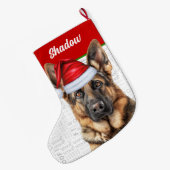 クリスマスのジャーマンシェパードと犬の名前 ラージクリスマスストッキング (裏面 (吊り時))