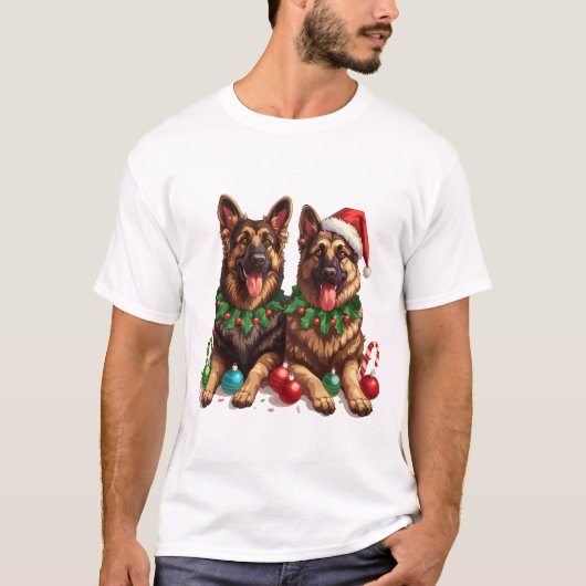 クリスマスのジャーマンシェパード Tシャツ (正面)