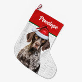 クリスマスのジャーマン・ショートヘアード・ポインター 名前入り Woof ラージクリスマスストッキング (正面 (吊り時))