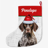 クリスマスのジャーマン・ショートヘアード・ポインター 名前入り Woof ラージクリスマスストッキング (裏面)