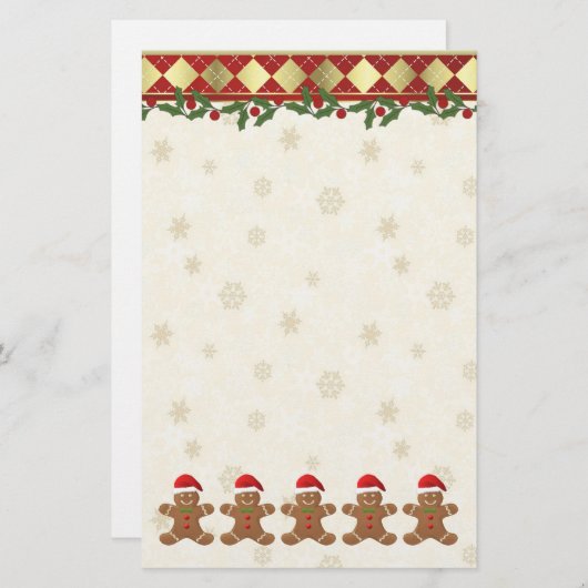 クリスマスのジンジャーブレッドのサンタのクッキーの文房具 便箋 (正面/裏面)