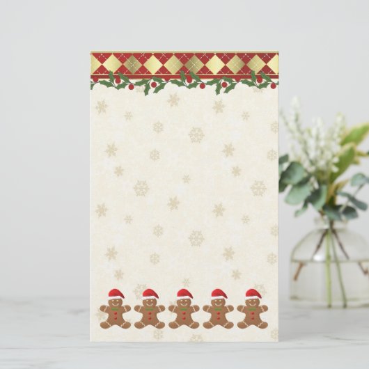 クリスマスのジンジャーブレッドのサンタのクッキーの文房具 便箋 (スタンド正面)