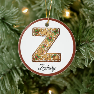 クリスマスのジンジャーブレッドの文字Zモノグラムをカスタマイズ セラミックオーナメント
