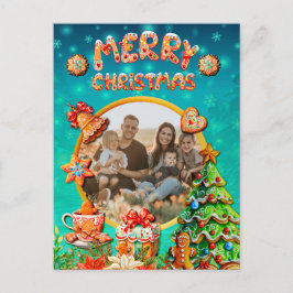 クリスマスのジンジャーブレッドキャンディハウスと新年 ポストカード