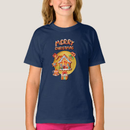 クリスマスのジンジャーブレッドキャンディハウスと新年 Tシャツ
