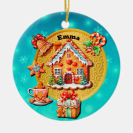クリスマスのジンジャーブレッドキャンディーハウスと新年 セラミックオーナメント