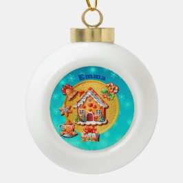クリスマスのジンジャーブレッドキャンディーハウスと新年 セラミックボールオーナメント