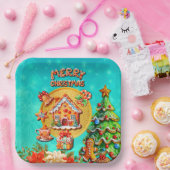 クリスマスのジンジャーブレッドキャンディーハウスと新年 ペーパープレート (パーティー)