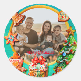 クリスマスのジンジャーブレッドキャンディーハウスと新年 ラウンドシール