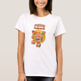クリスマスのジンジャーブレッドキャンディーハウスと新年 Tシャツ