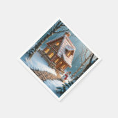 クリスマスのジンジャーブレッドハウスと雪だるま スタンダードカクテルナプキン (角)