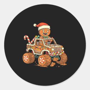 クリスマスのジンジャーブレッドマンがトラックを運転する Xmas ライト ラウンドシール